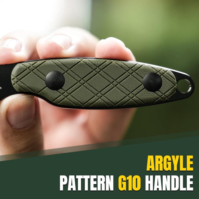 KIZER Muskrat Fixed Blade Knife, 3.15 In D2 Neck Knife Argyle Pattern G10 Handle Fixed Blade EDC Knives for Men Women, Outdoor Hunting Hiking Survival Camping Knives 1064A1 - Image 3